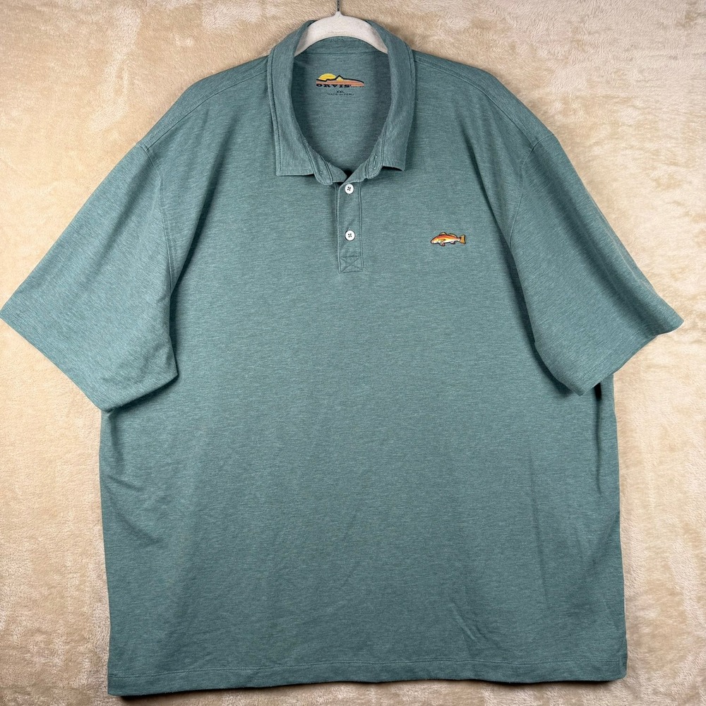 Orvis D. Stewart Mens XXL Sage Green Redfish‎ Embroidered Performance Polo Shirt